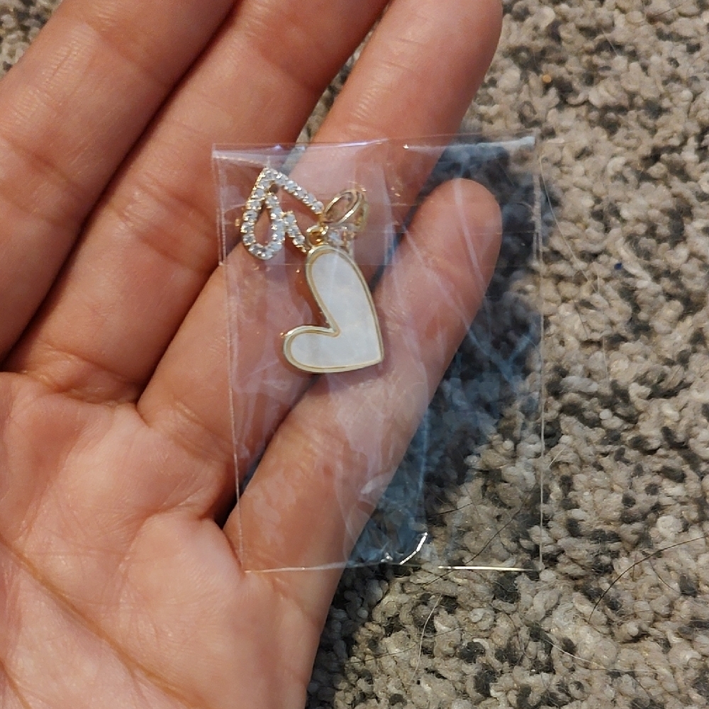Gold and White Heart Charm